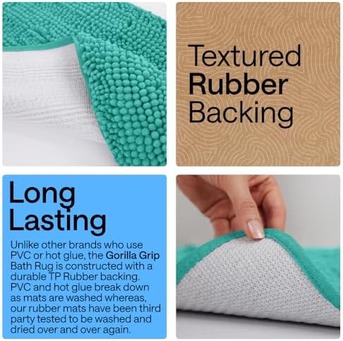GORILLA GRIP Bath Rug Mat for Bathroom, Absorbent Chenille, 44x26 Turquoise