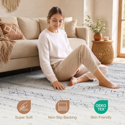 cotiled Boho 10x12 Area Rug for Living Room: Large Moroccan Washable Rug