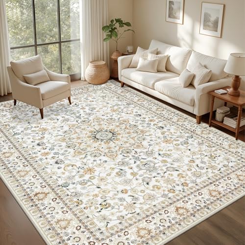 4x6 Area Rugs Living Room: Washable Vintage Rug for Bedroom Beige