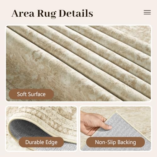 8x10 Ft Large Area Rugs for Living Room, Soft Non-Slip Machine Washable Rug, Vintage Stain Resistant Carpets for Bedroom Nursery Dining Room Home Decor (Beige)