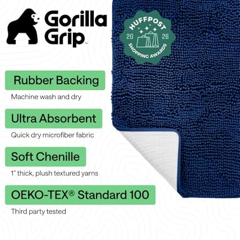 GORILLA GRIP Bath Rug Mat for Bathroom, Absorbent Chenille 24x17 Royal Blue