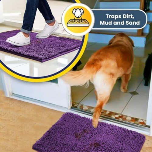 Muddy Mat® | Super Water Absorbent Door Mat Indoor, Microfiber Quick Dry Chenille Entryway Rug, Slip Resistant Front Door Mat, Indoor Mats for Entryway, Machine Washable Pet Rug, Purple 30" x 48"