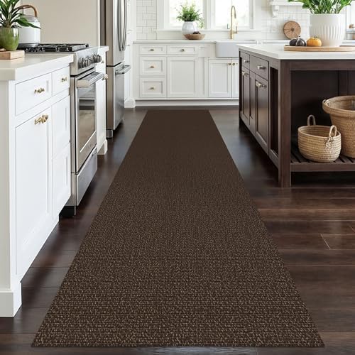 EARTHALL Washable Runner Rug, Non Slip Hall Runner, 3x12 Ft, Brown/Coffee