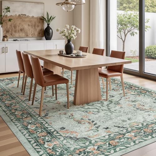 5x7 Area Rugs for Living Room Bedroom, Washable Non-Slip Rug, Sage Green