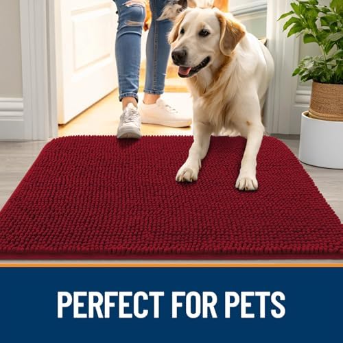 OLANLY Dog Door Mat for Muddy Paws 70x35, Super Absorbent Chenille Mud Mat