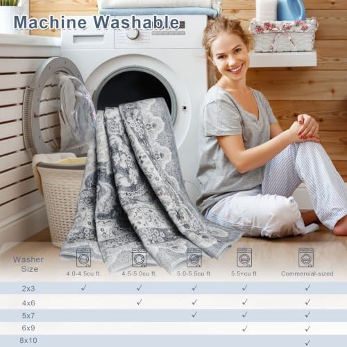 Macgace Washable Vintage Area Rug for Hallway, 2x10 Blue Runner Rugs