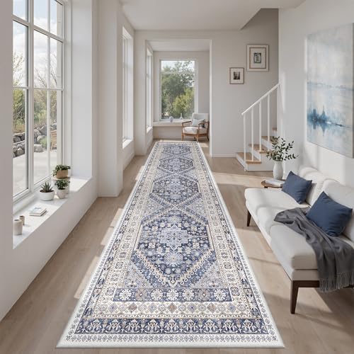 zesthome 2'6 x 10' Runner Rug Non Slip,Washable Kitchen Rugs,Blue