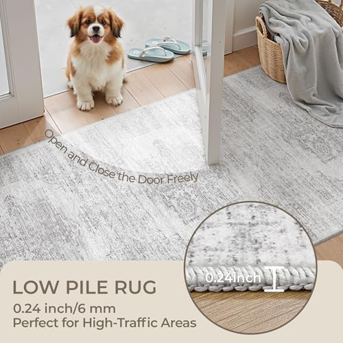 2x8 Runner Rug Non Slip,Washable Hallway Runner Rug,Grey