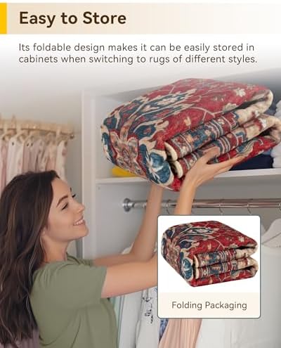 RELEANY Washable Area Rug, Large 10'x12', Red/Blue