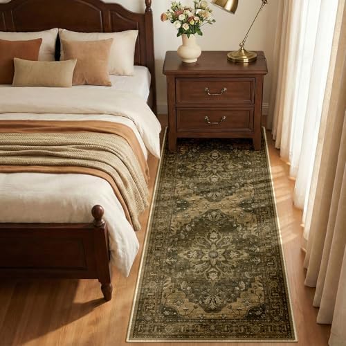 RELEANY Washable Area Rug, Runner 2'x6', Brown/Dark Brown