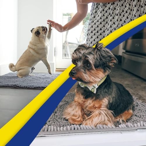 Muddy Mat® | Super Water Absorbent Door Mat Indoor, Microfiber Quick Dry Chenille Entryway Rug, Slip Resistant Front Door Mat, Indoor Mats for Entryway, Machine Washable Pet Rug, Grey 36" x 46"