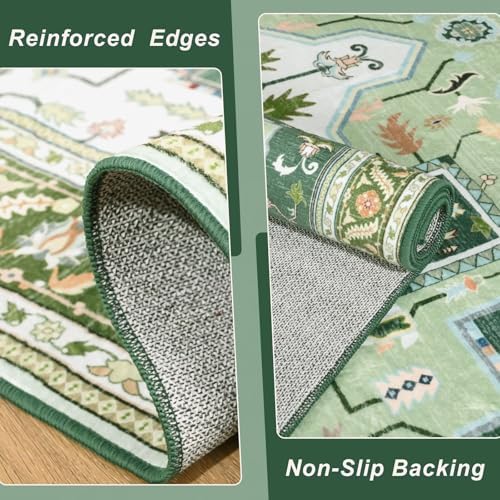 Macgace Washable Vintage Small Area Rug for Entryway, 2x3 Rugs Green White