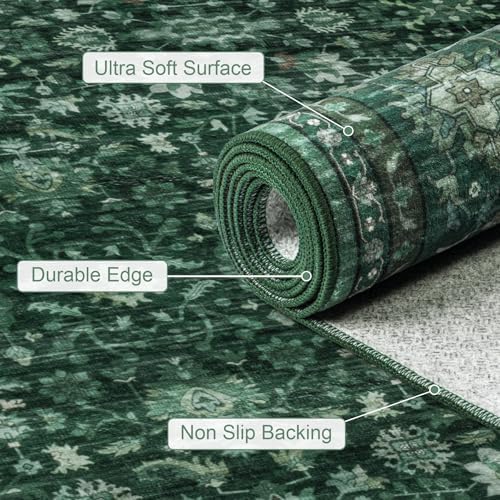 4x4 Area Rugs Living Room: Washable Rug for Bedroom Deep Green