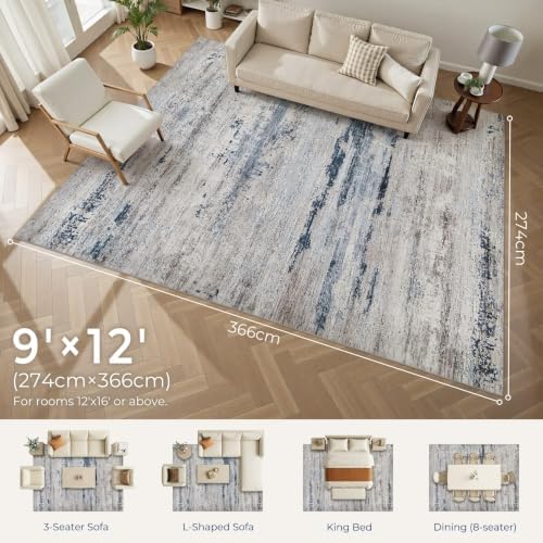 DMOYEST Area Rug Living Room Rugs 9x12 Washable Abstract Brown Bluish
