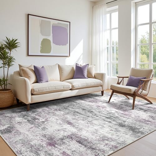 BEIMO 5x7 Area Rugs for Bedroom, Purple Grey Washable Abstract Non Slip Rug