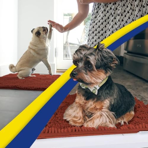 Muddy Mat® | Super Water Absorbent Door Mat Indoor, Microfiber Quick Dry Chenille Entryway Rug, Slip Resistant Front Door Mat, Indoor Mats for Entryway, Machine Washable Pet Rug, Terracotta 36" x 120"