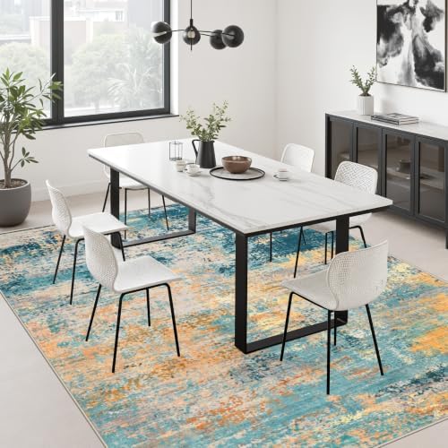 10x14 Area Rug Living Room: Modern Washable Soft Carpet Rosy Haze