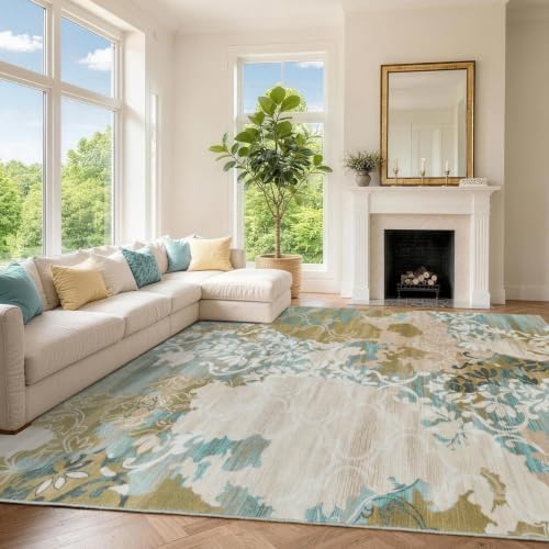 8x10 Washable Non-Slip Area Rug for Living Room (Orange Yellow)