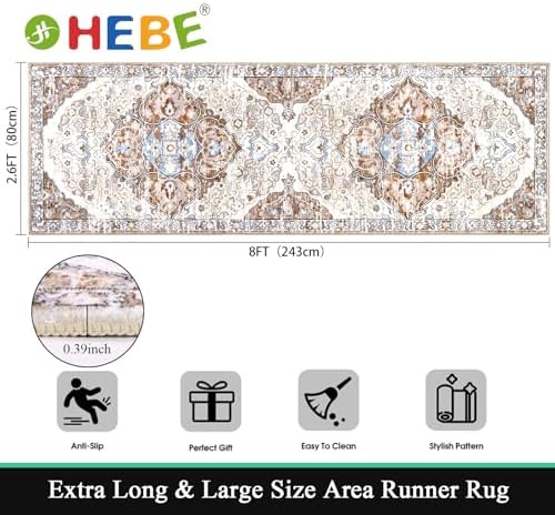 HEBE Hallway Runner Rug 2'8''x8', Washable Non Slip Kitchen Rug Runner