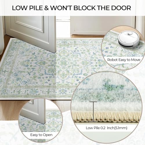 CAPALOCA 5x8 Washable Nursery Girls Low Pile Area Rug Green Blue
