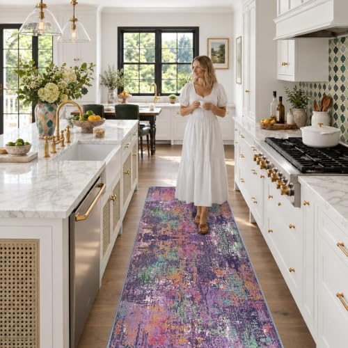 RELEANY Washable Runner 2'x6' Abstract Area Rug for Hallway Purple Multi