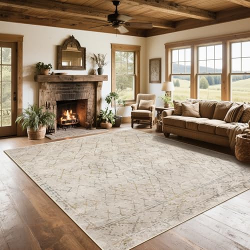 8x10 Washable Area Rugs for Living Room,Bedroom,Dining Room- Morocco Camel