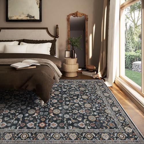 Washable Area Rugs for Living Room: 6x9 Bedroom Rug Vintage Boho Area Rug Stain Resistant Non Slip Low Pile Lightweight Soft Carpets for Living Room Dining Room Kitchen Nursery Kids Room Farmhouse