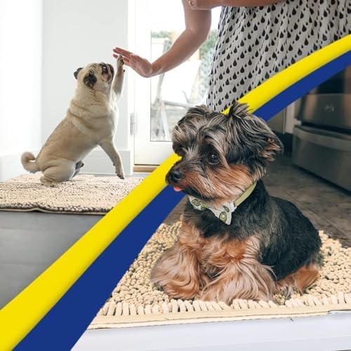 Muddy Mat® | Super Water Absorbent Door Mat Indoor, Microfiber Quick Dry Chenille Entryway Rug, Slip Resistant Front Door Mat, Indoor Mats for Entryway, Machine Washable Pet Rug, Beige 6ft x 9ft