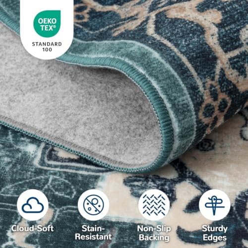 Lessymo 8x10 Area Rugs for Living Room, Washable Rug Faux Wool Dark Green