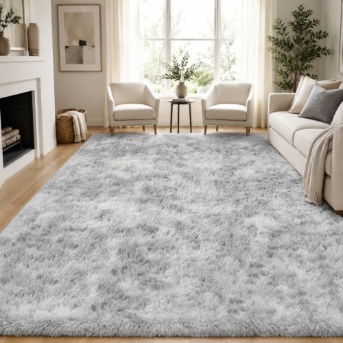 PLHXFR 10x14Area Rugs Living Room: Fluffy Bedroom Shag Rug Light Grey