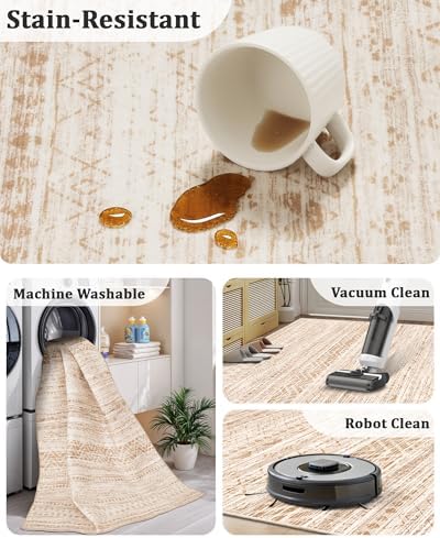 Miukiki Hallway 2x8 Runner Rug Washable Non Slip Kitchen Rug Beige