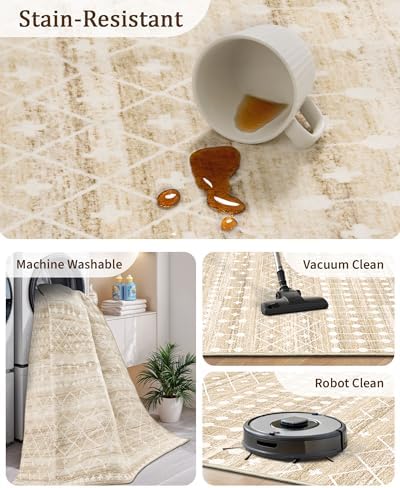 Miukiki 6x9 Area Rug Washable Non Slip Rug for Living Room Beige