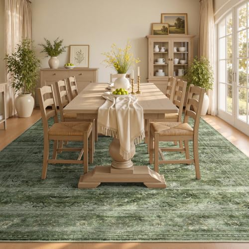 8x10 Area Rug for Living Room, Non-Slip Washable Large Carpet, Forest Green