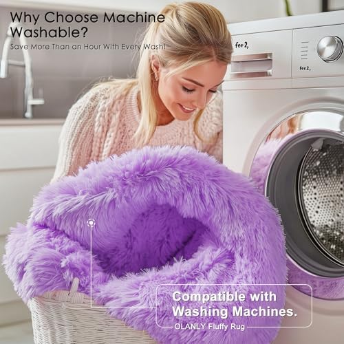 OLANLY Purple Round Rugs for Bedroom - Machine Washable, 9 ft Circle Area Rugs for Living Room, Soft and Fluffy Shaggy Carpet for Teen Girls and Boys, Nursery Rooms, Dorms, Home Decor Aesthetic