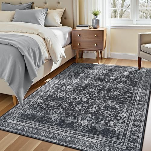 5x7 Area Rugs for Living Room Bedroom, Black Washable Non-Slip Carpet