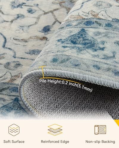 RELEANY Washable Area Rug, Runner 3'x6', Blue/White/Gray