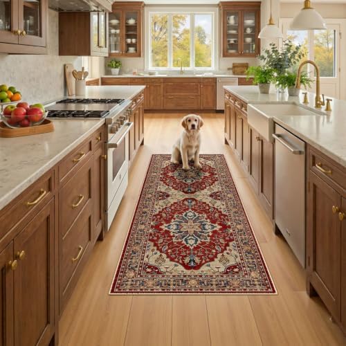 RELEANY Washable Area Rug, Runner 3'x7', Red/Blue