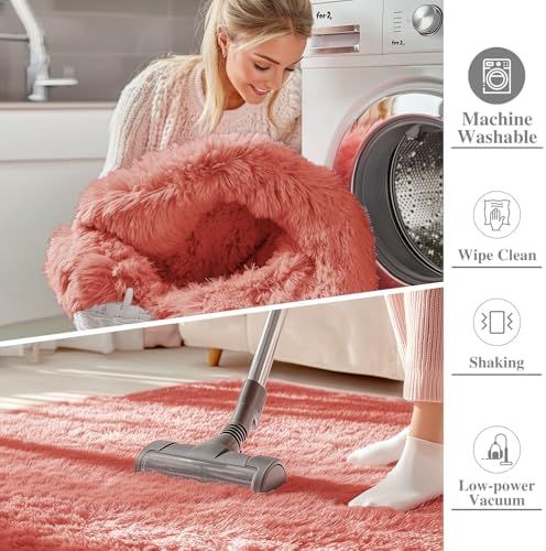 OLANLY 6x9 Machine Washable Large Area Rugs for Living Room, Bedroom, Soft Fluffy Shaggy Bedside Rug, Indoor Floor Carpet for Kids Girls and Boys, Dorms, Nursery, Home Decor Aesthetic, Rust Red