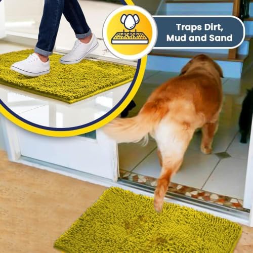 Muddy Mat® | Super Water Absorbent Door Mat Indoor, Microfiber Quick Dry Chenille Entryway Rug,Slip Resistant Front Door Mat,Indoor Mats for Entryway,Machine Washable Pet Rug, Lemon Yellow 3ft x 8ft