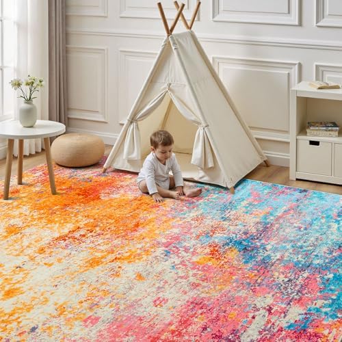 Rugflix 10x14 Area Rugs for Living Room, Washable Colorful Large Rug