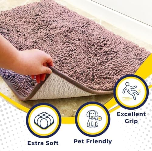 Muddy Mat® | Super Water Absorbent Door Mat Indoor, Microfiber Quick Dry Chenille Entryway Rug, Slip Resistant Front Door Mat, Indoor Mats for Entryway, Machine Washable Pet Rug, Blush Pink 19" x 30"