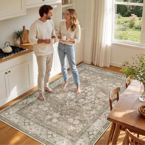 SameBed 5x7 Area Rug Living Room, Vintage Washable Carpet Vintage Brown