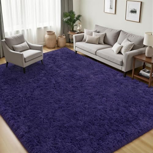 PLHXFR 6x9 Area Rugs Living Room: Fluffy Bedroom Rug Shag Carpet Purple