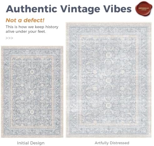 OPPODREAM Vintage Light Blue Area Rugs 3x6, Washable Rug for Living Room