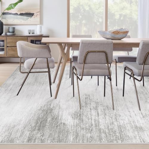 Area Rugs 8x10 Living Room: Washable Rug Modern Abstract Large Rugs Soft Non Slip Neutral Rug Stain Resistant Indoor Carpet for Bedroom Kitchen Dining Room Home Office Rugs(Grey,8'x10')