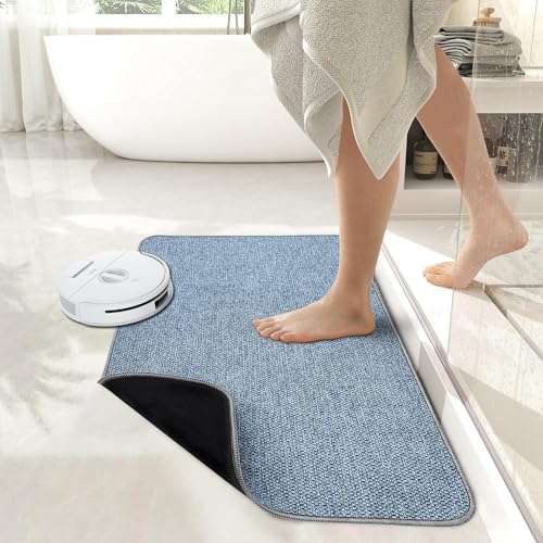 Bosap Bath Mat,Ultra Thin Bathroom Runner Rugs,Large Bath Mats for Bathroom,Quick Dry,Non-Slip,Machine Washable,Low Pile,Bath Rug,Shower Outside,Sink,Home Decor Accessories.Blue,1'5"x2'11"（17x35inch）