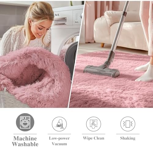 OLANLY Pale Pink Round Rugs for Bedroom - Machine Washable, 6 ft Circle Area Rugs for Living Room, Soft and Fluffy Shaggy Carpet for Teen Girls and Boys, Nursery Rooms, Dorms, Home Decor Aesthetic