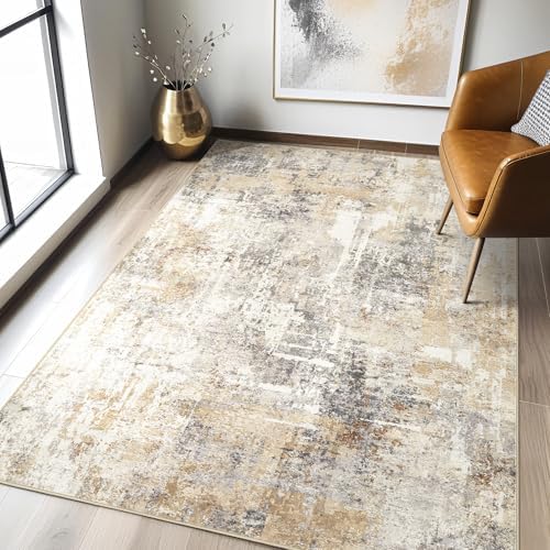 LOONGRUG 4x6 Area Rug Machine Washable Neutral Modern Abstract Rugs