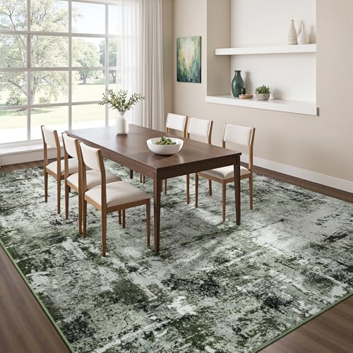Rugflix 5x7 Area Rugs for Living Room, Washable Dark Green Large Rug