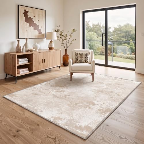 BEIMO 6x9 Area Rug for Bedroom, Beige White Washable Abstract Non Slip Rug